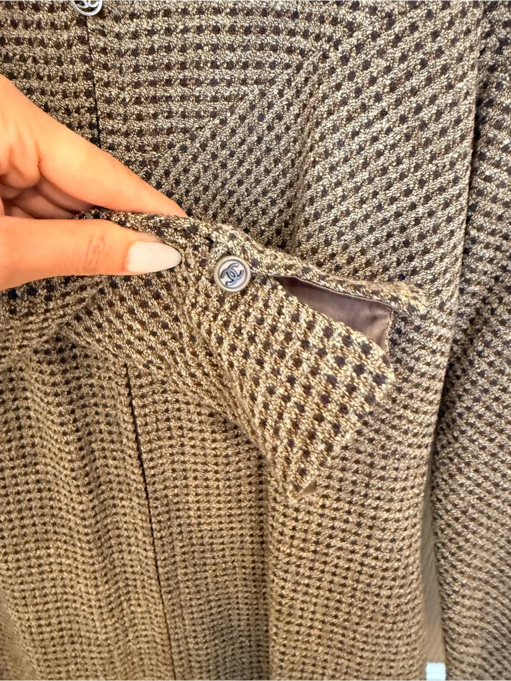 CHANEL Olive Brown Textured Knit Midi Dress